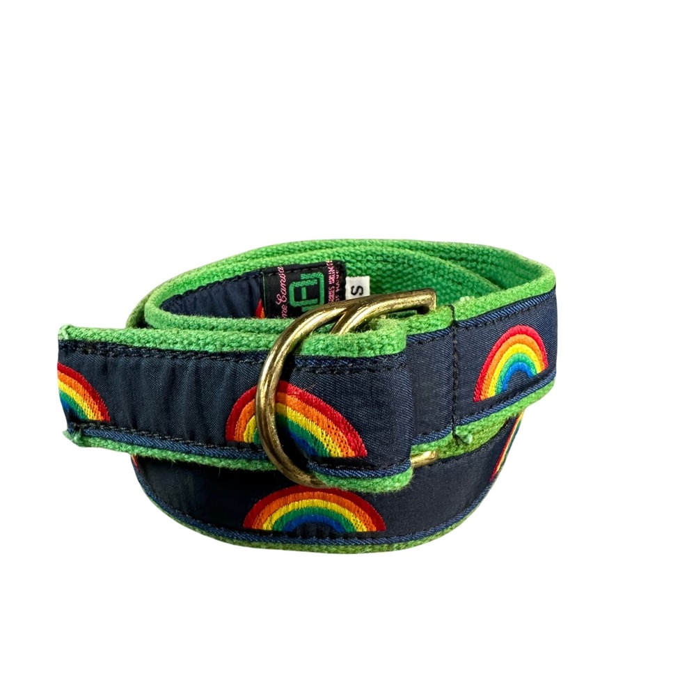 Vintage Accessories Unlimited of Maine Rainbow Canvas D-Ring Belt Green Navy S